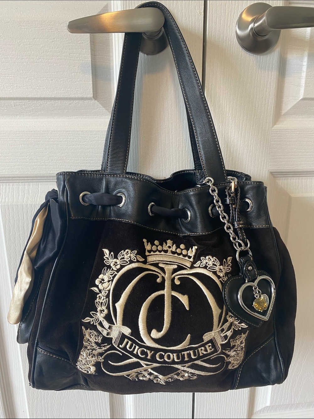 Vintage Juicy Couture Daydreamer Brown Velour Tote Bag Y2K Shoulder Purse Charms